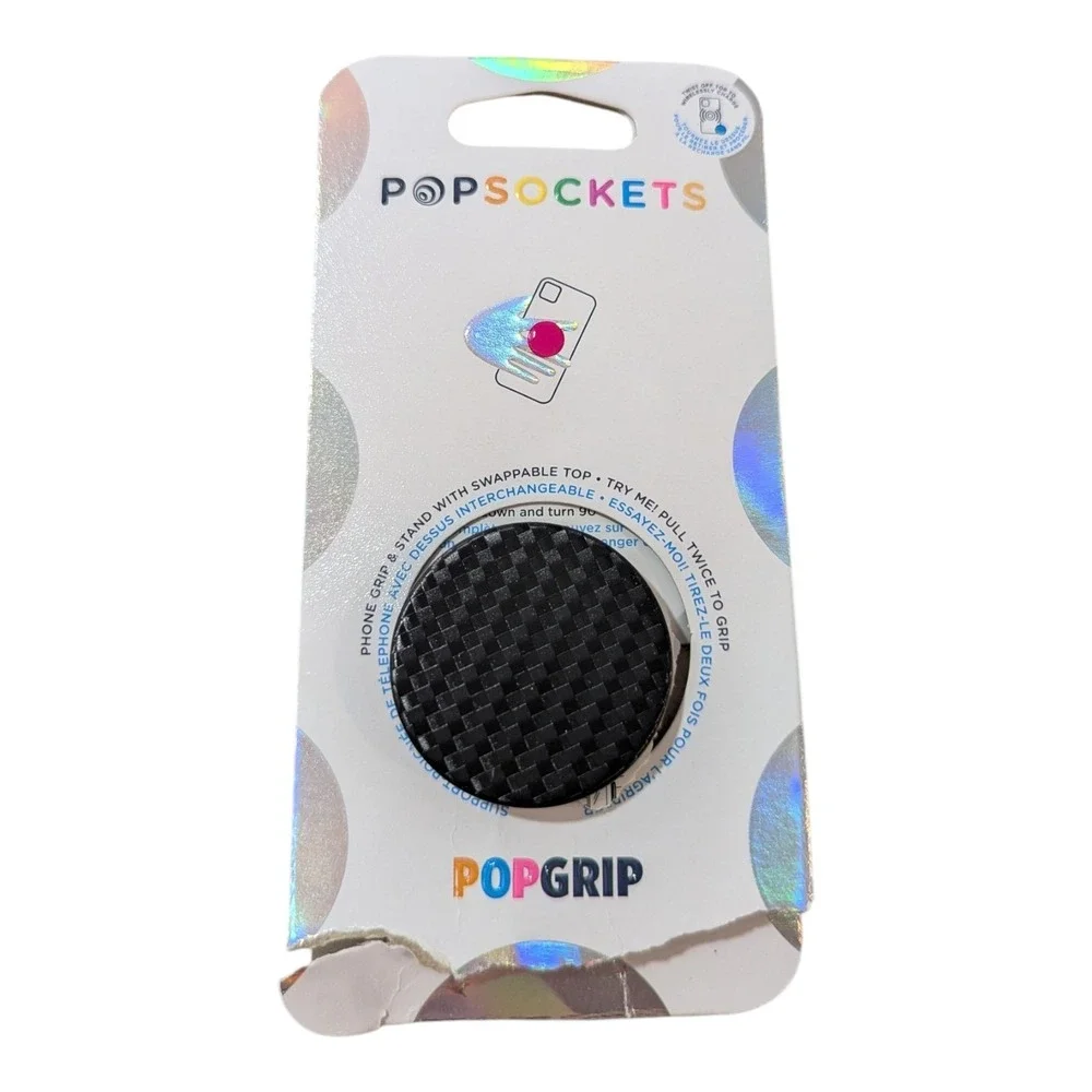 Pp1O PopSockets PopGrip Premium adhesive Cell Phone Grip - Black Carbonite Weave